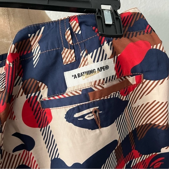 BAPE Plaid Windbreaker SHORTS sz M Red Blue Bathing Ape Japan Polyester - Picture 4 of 9